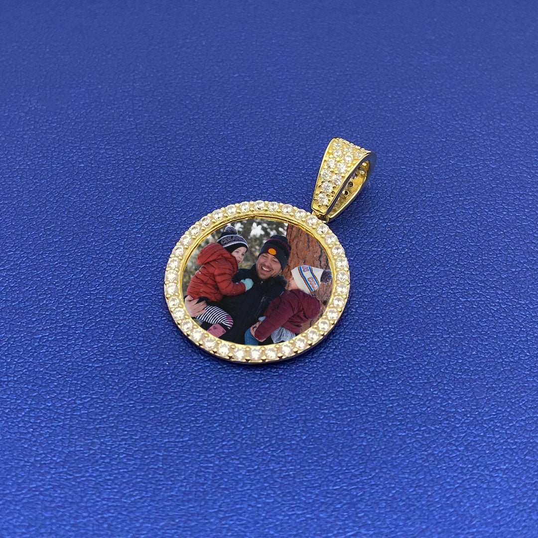 10k CZ Custom Round Picture Pendant S
